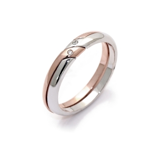 Two-Color Gold Wedding Ring Rose and White Mod. Formentera mm. 3,8