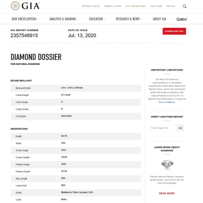 GIA Certified Natural Diamond Kt. 0,30 Color G Clarity IF