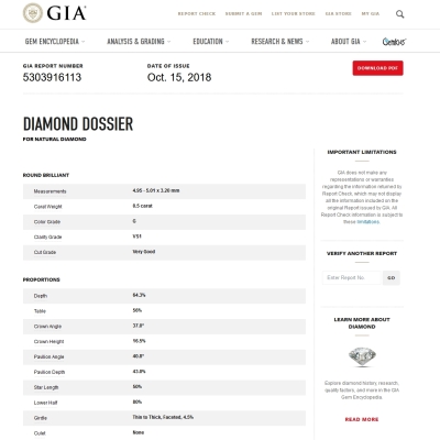 GIA Certified Natural Diamond Kt. 0,50 Color G Clarity VS1