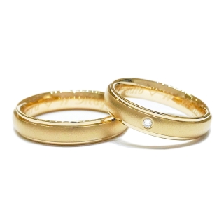 Two Wedding Rings in Yellow Gold with Natural Diamond mod. Mimosa SPECIAL