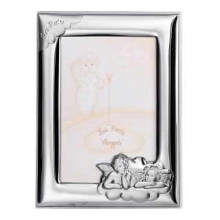925 SILVER PICTURE FRAME WITH BACK IN WOOD WITH ANGEL PICTURE SIZE 13x18 Cm.