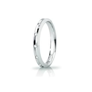 UNOAERRE Wedding Ring in 18k White Gold mod. Corona Slim with 8 Diamonds Kt. 0,08
