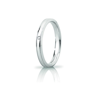 UNOAERRE Wedding Ring in 18k White Gold mod. Orion Slim with Diamond Kt. 0,01