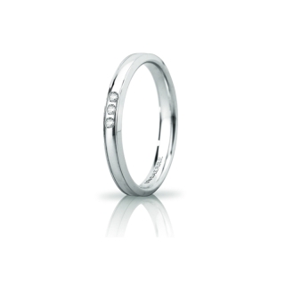 UNOAERRE Wedding Ring in 18k White Gold mod. Orion Slim with 3 Diamonds Kt. 0,03