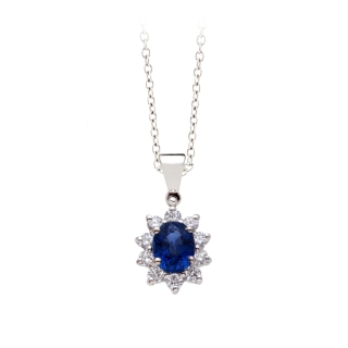 18 Kt. Gold Pendant with 0,30 Ct. Sapphire and 0,15 Ct. Natural Diamond